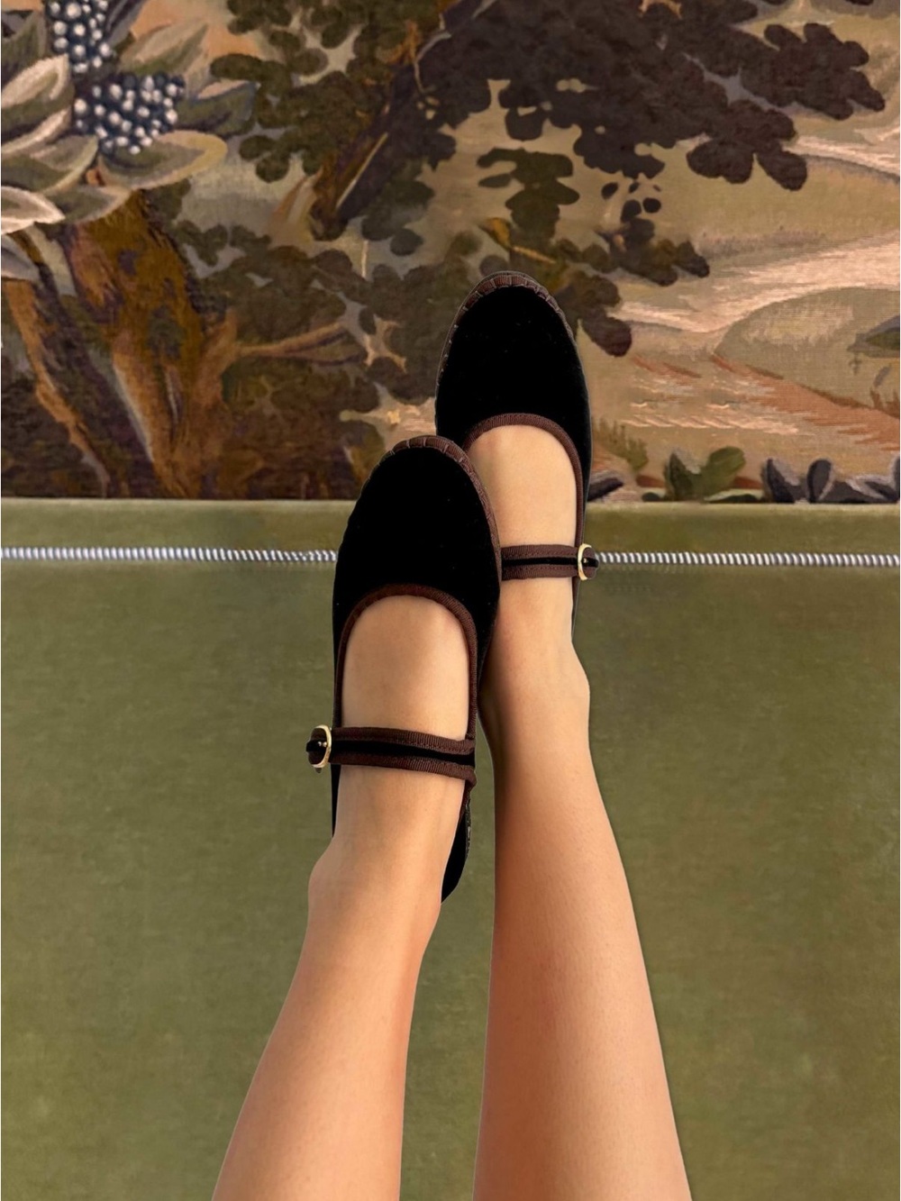 Flabelus Velvet  brown Mary Jane Flat